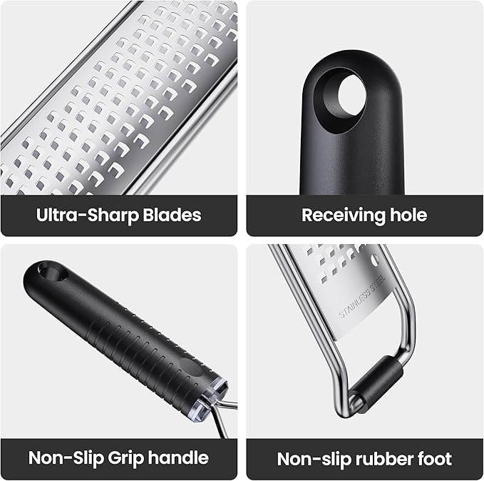 Lemon Zester and Cheese Grater with Secure-Grip Handle - Stainless Steel, 15x1.4 inches