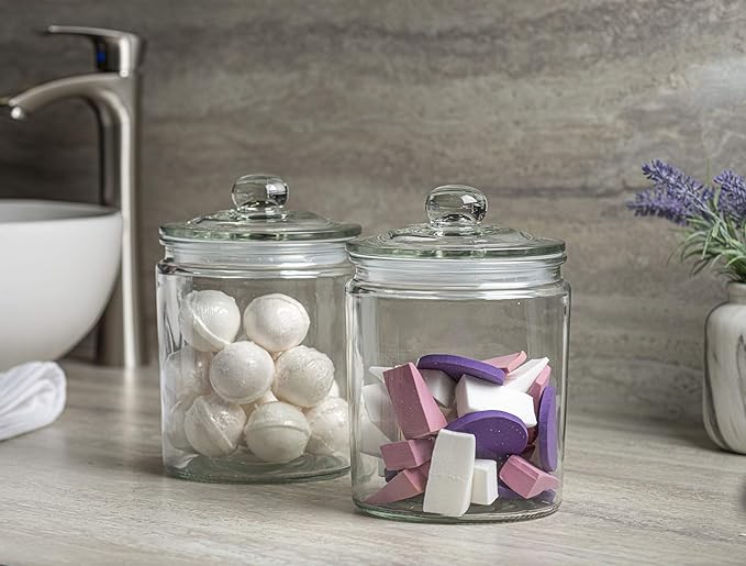 Le’raze 3pc Canister Sets for Kitchen Counter + Labels & Marker - Glass Cookie Jars with Airtight Lids - Food Storage Containers with Lids Airtight for Pantry - Flour, Sugar, Coffee, Christmas gift.