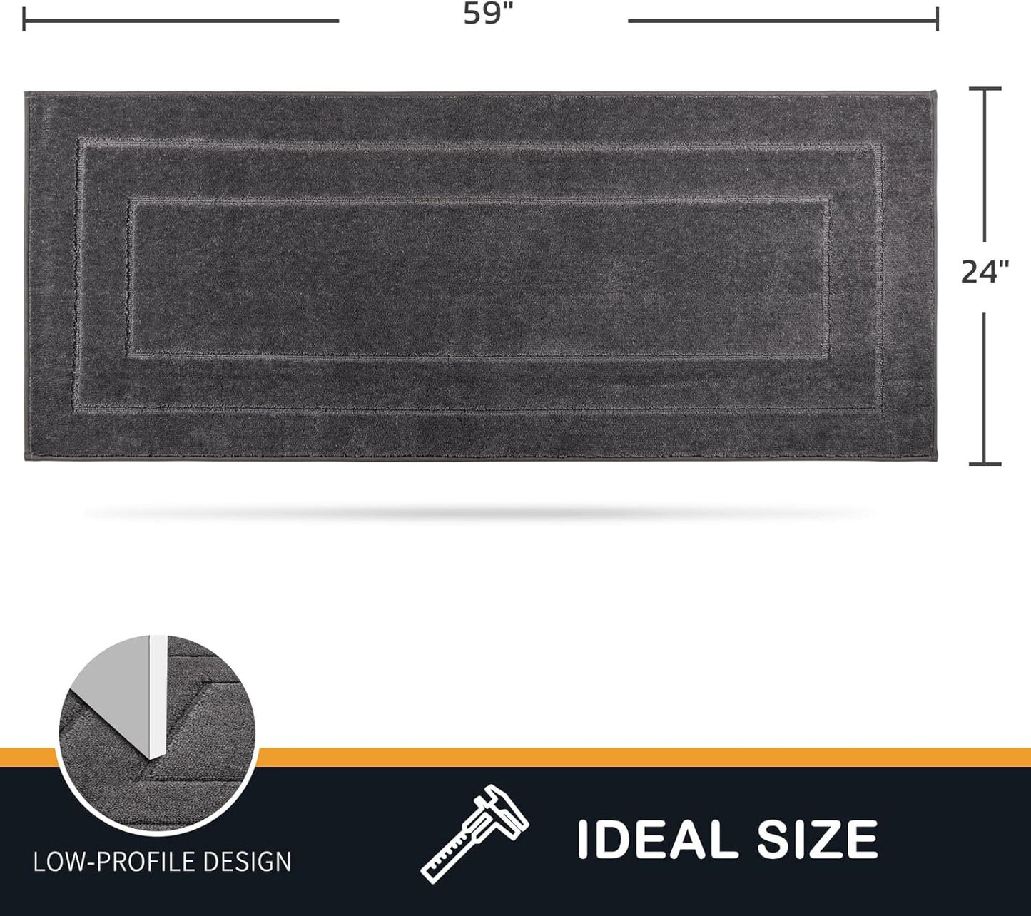PURRUGS Dirt Trapping Door Mat 24" x 59", Non-Slip/Skid Machine Washable Entryway Rug, Dog Doormat, Super Absorbent Welcome Mat for Muddy Wet Shoes and Paws, Grey