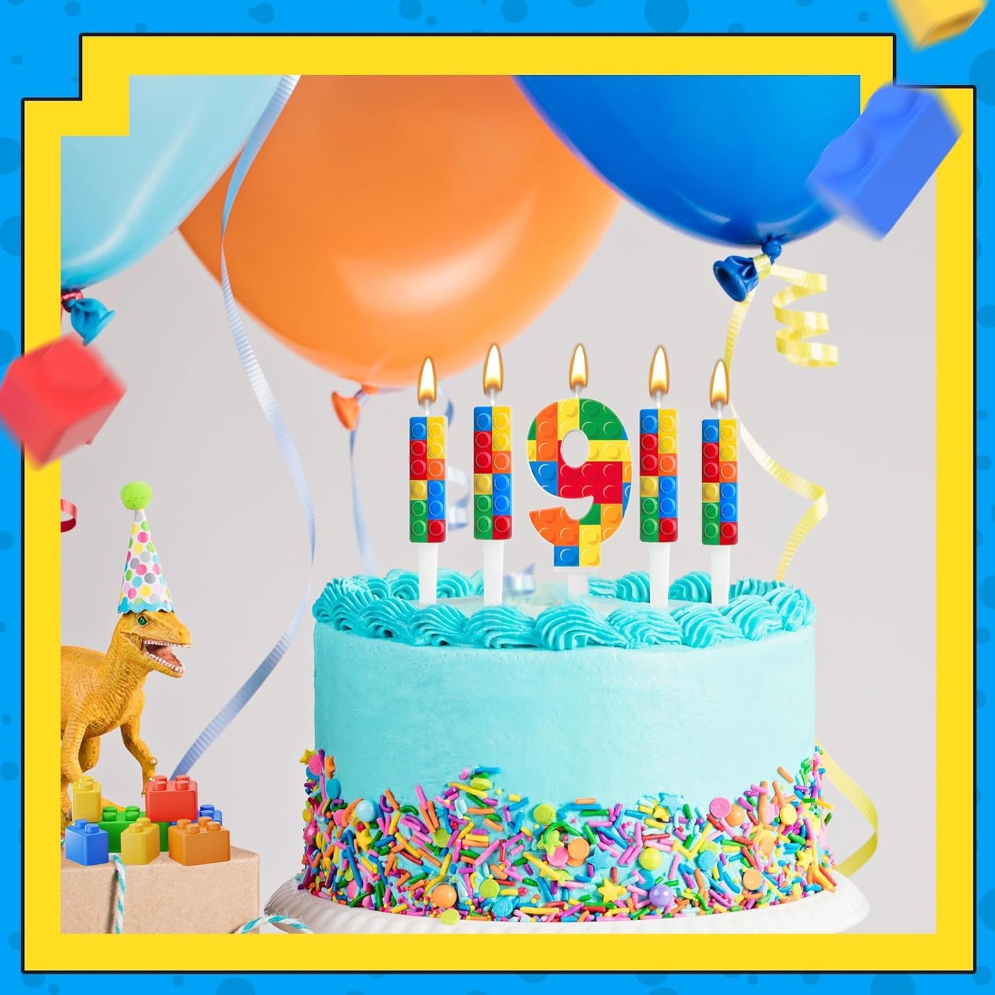 7 Pcs Building Block Themed Birthday Candles Set Building Blocks Number 9 Candle Cake Topper for Building Block Party Decoration Supplies (Number 9)