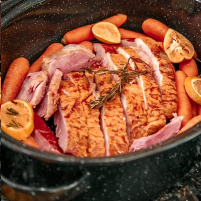 Granite Ware 19-Inch Covered Oval Roaster, 20 Lb Capacity - Enamel Steel Cookware, Dishwasher Safe & PFOA-Free, Even Heat Distribution for Roasting Poultry, Meat, or Vegetables (Speckled Black)