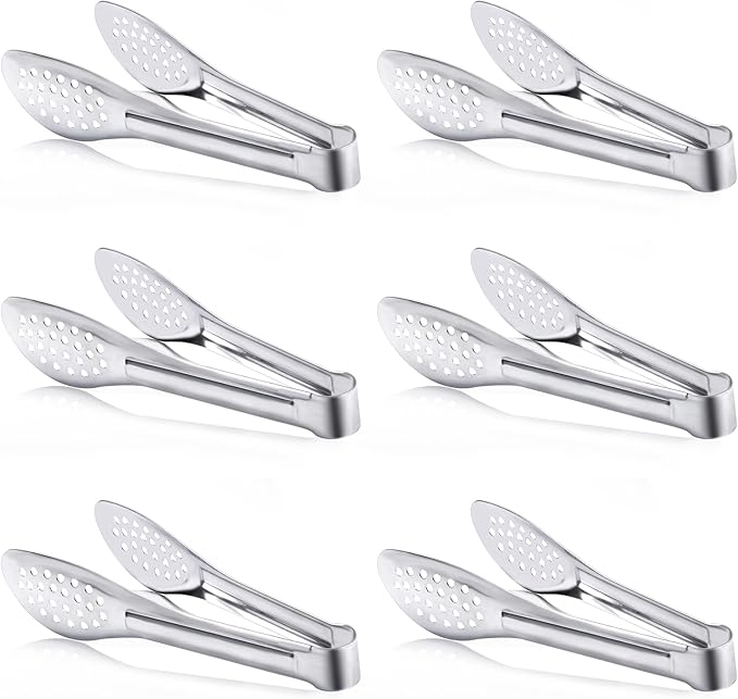 6 Pack Buffet Tongs,Stainless Steel Serving Tongs Serving Utensils 7Inch