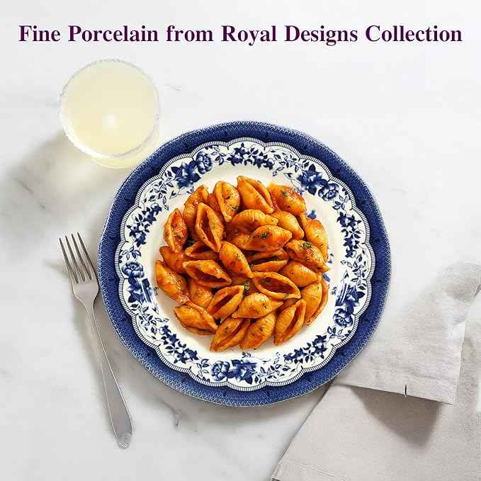 Tudor Royal 12-Piece Porcelain Round Dinnerware Set, Service for 4, Victoria Blue Design, Blue Floral, Plates Bowls Dishes, Glossy, Premium Quality Tableware, Unique Pattern