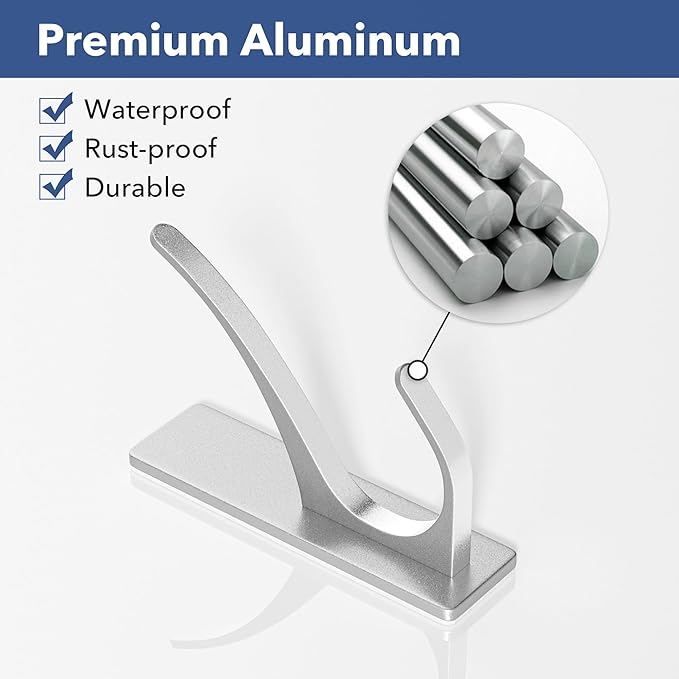 pickpiff Stick on Hooks for Hanging, Extra Sticky 6KG (Max), Coat Hook on Door for Towel Coat Hat Key, Self Adhesive Hangers Wall Mounted, Silver, 6 Pack