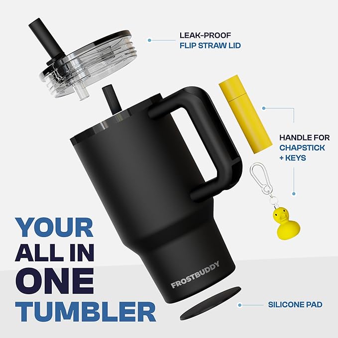 Frost Buddy Thicc Buddy - 16 oz Stainless Steel Vacuum Insulated Tumbler with Lid and Straw for Water - Travel Mug Cupholder Friendly - Gifts for Women Men Him Her (Ice Cream)