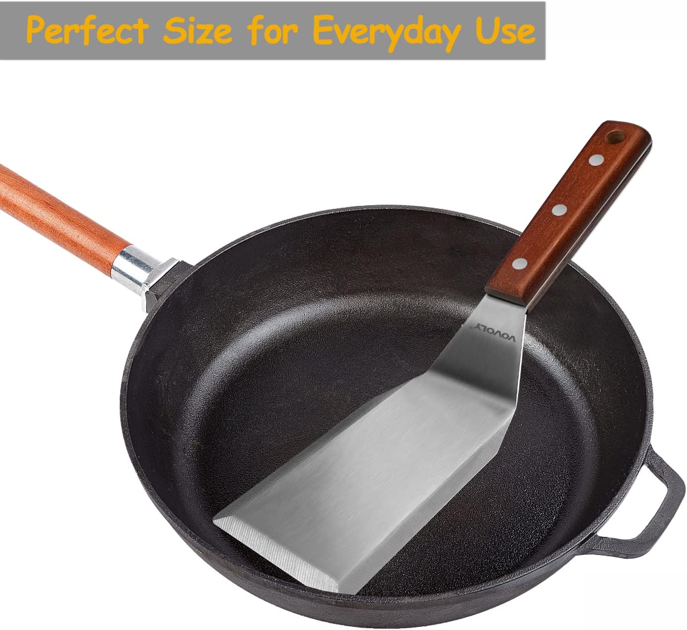 Professional Metal Spatula for Cast Iron Skillets and Flat Top Grills, Full Tang Wooden Handle,1.8mm Thick Stainless Steel Blade, Smash Burger Spatula Turner for Flipper, Cooking, BBQ, 4.7 x 2.7 Inch