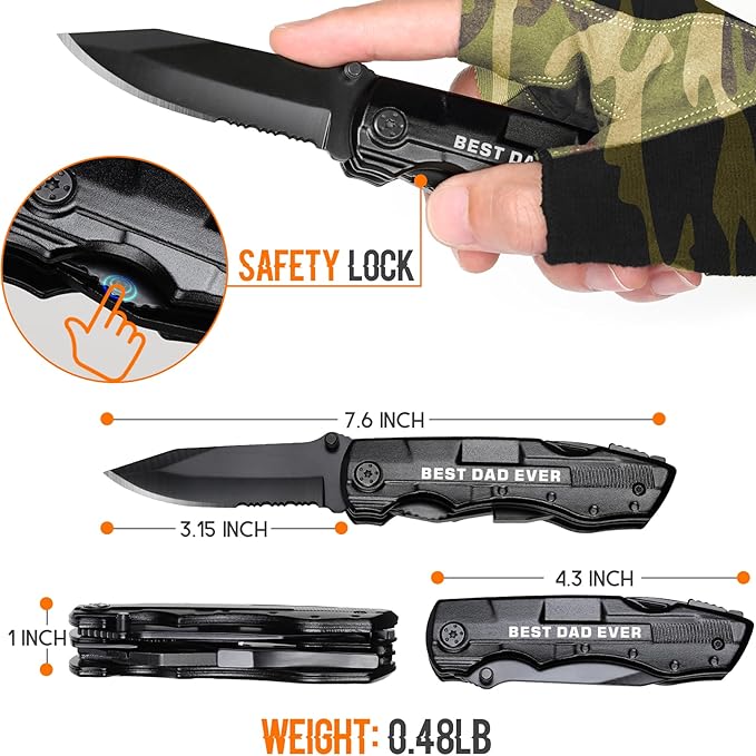 Gifts for Dad, Multitool Knife BEST DAD EVER for Camping, Fathers Day Christmas Unique Gifts for Dad, Dads Birthday Gift from Daughter Son, Christmas Ideal Presents for Dads, Gadget Present for Father