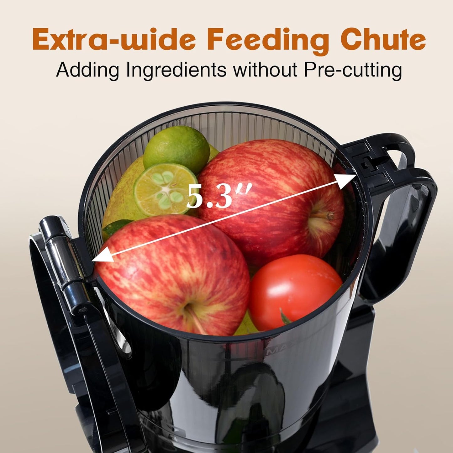 Cold Press Juicer Machines, Fretta 5.3'' Self Feeding Slow Masticating Juicers Fit Whole Fruits & Vegetable Easy Clean Juice Extractor,Tritan Material BPA Free, 250W, White