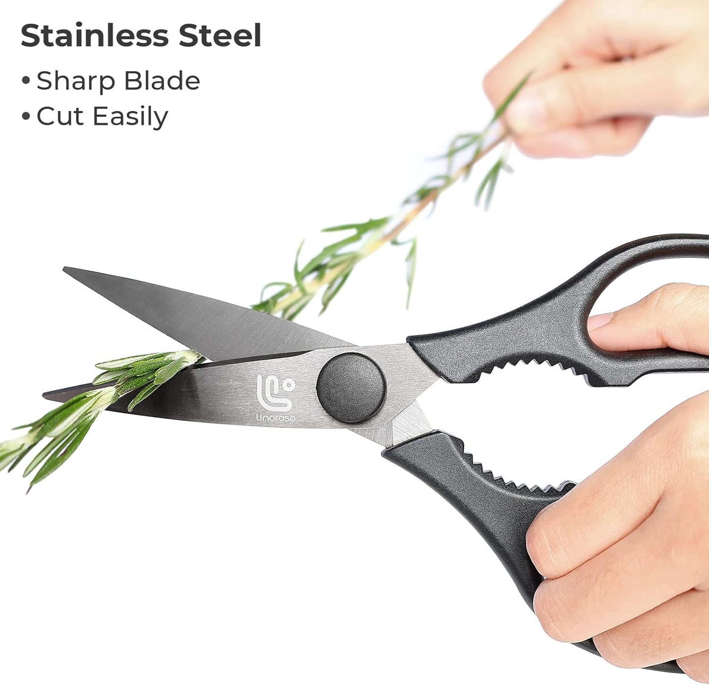 Linoroso Kitchen Shears Heavy Duty Kitchen Scissors with Magnetic Holder, Dishwasher Safe Scissors All Purpose Come Apart Blade Made with Japanese Steel 4034 for Meat/Vegetables/BBQ/Herbs, Black
