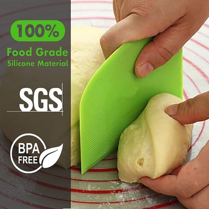 SURDOCA Dough Scraper Bench Scraper - 3P 13x7.9" Plastic Flexible Bowl Scraper, Sharp Edge & Angles Cake Scraper. Non-Slip Bakeware Decorating Tools Sculpting & Modeling Tools - Yellow+Green+Yellow
