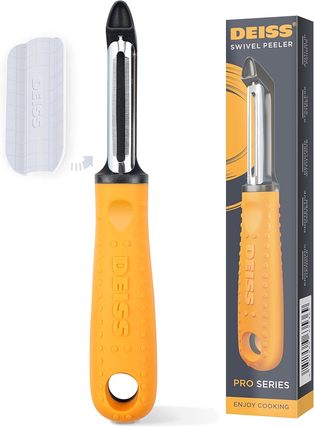 Deiss PRO Swivel Vegetable Peeler - Sharp Stainless Steel Peeler With Easy Non-Slip Hand Grip, Potato Peelers For Kitchen, Fruit, Carrot, Apple, Veggie, Kiwi, Durable, And Dishwasher Safe (ORANGE)