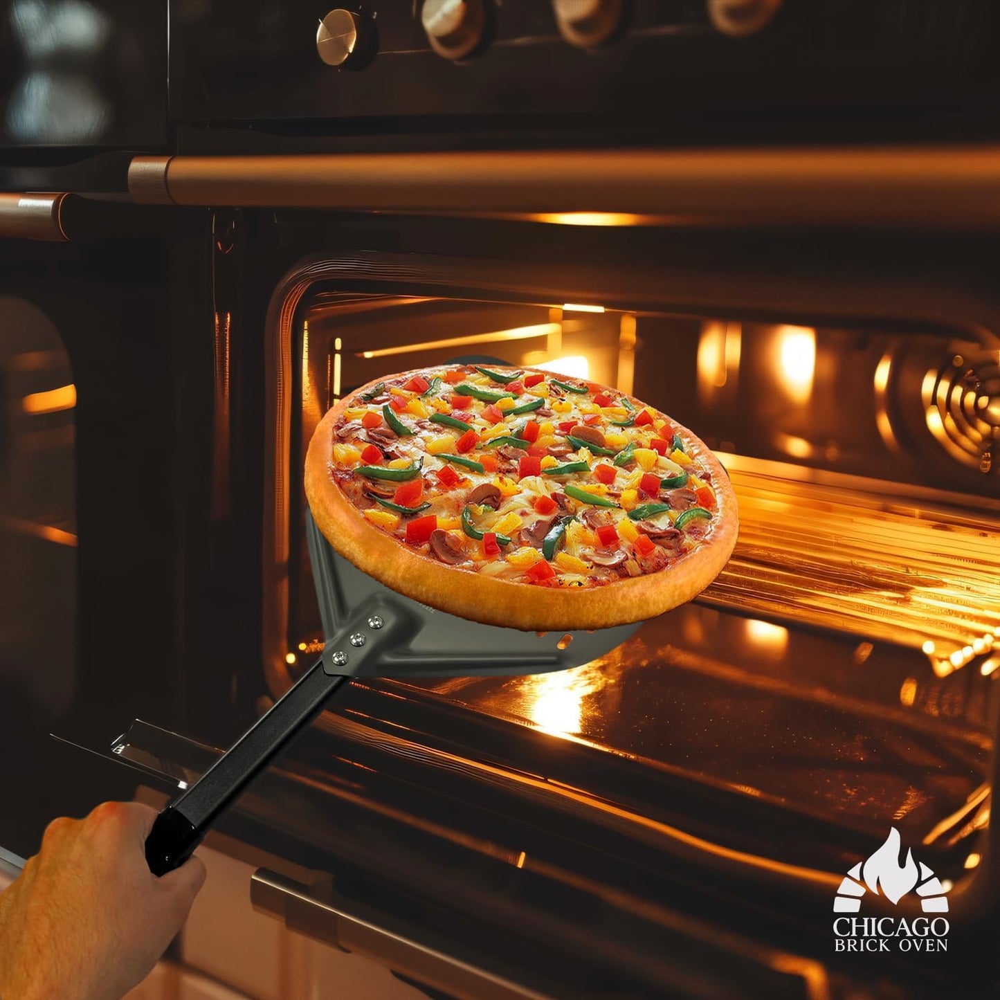 Perforated Pizza Peel - 12"x15" Anodized Aluminum Pizza Steel, 11" Handle, 26" Overall Length - Ideal Pizza Turning Peel for Pizza Oven, Brick Oven, Baking Bread