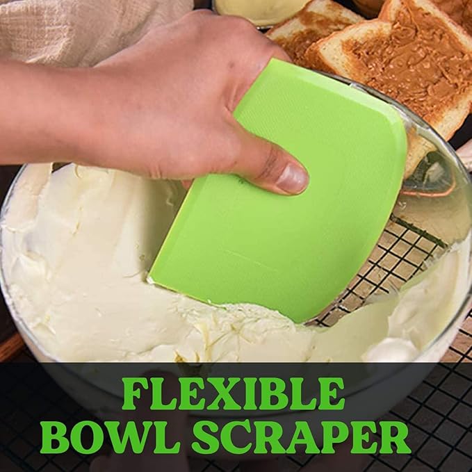 SURDOCA Dough Scraper Bench Scraper - 3P 10.6x6.7" Plastic Flexible Bowl Scraper, Sharp Edge & Angles Cake Scraper. Non-Slip Bakeware Decorating Tools Sculpting & Modeling Tools - White+Green+White
