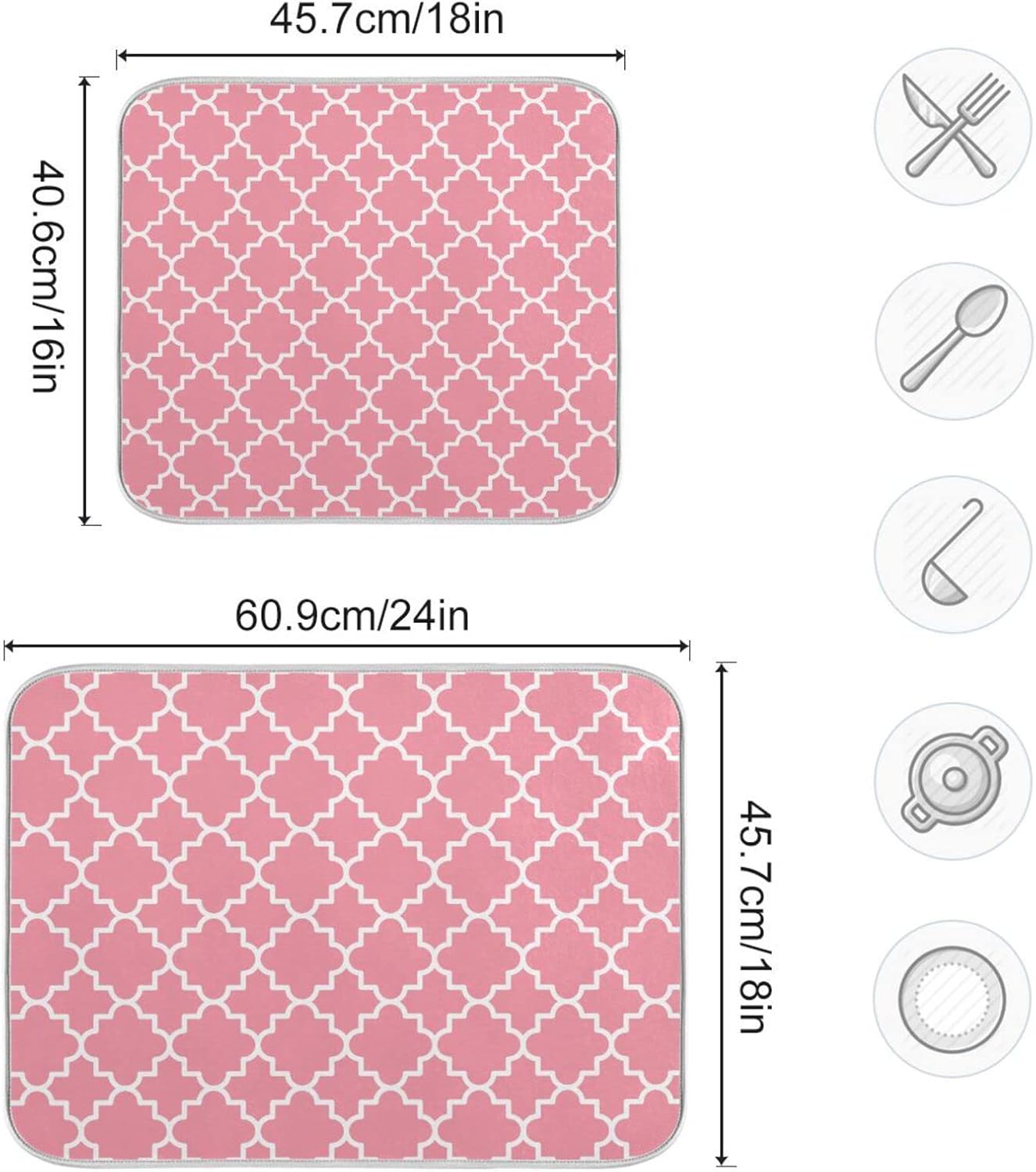 senya Super Absorbent Dish Drying Mat, Microfiber Fast-Drying Dish Mat, 24' x 18', Kitchen Dish Drying Pad, Pink Moroccan, 18x24in, (g295080414p523c558s1114)