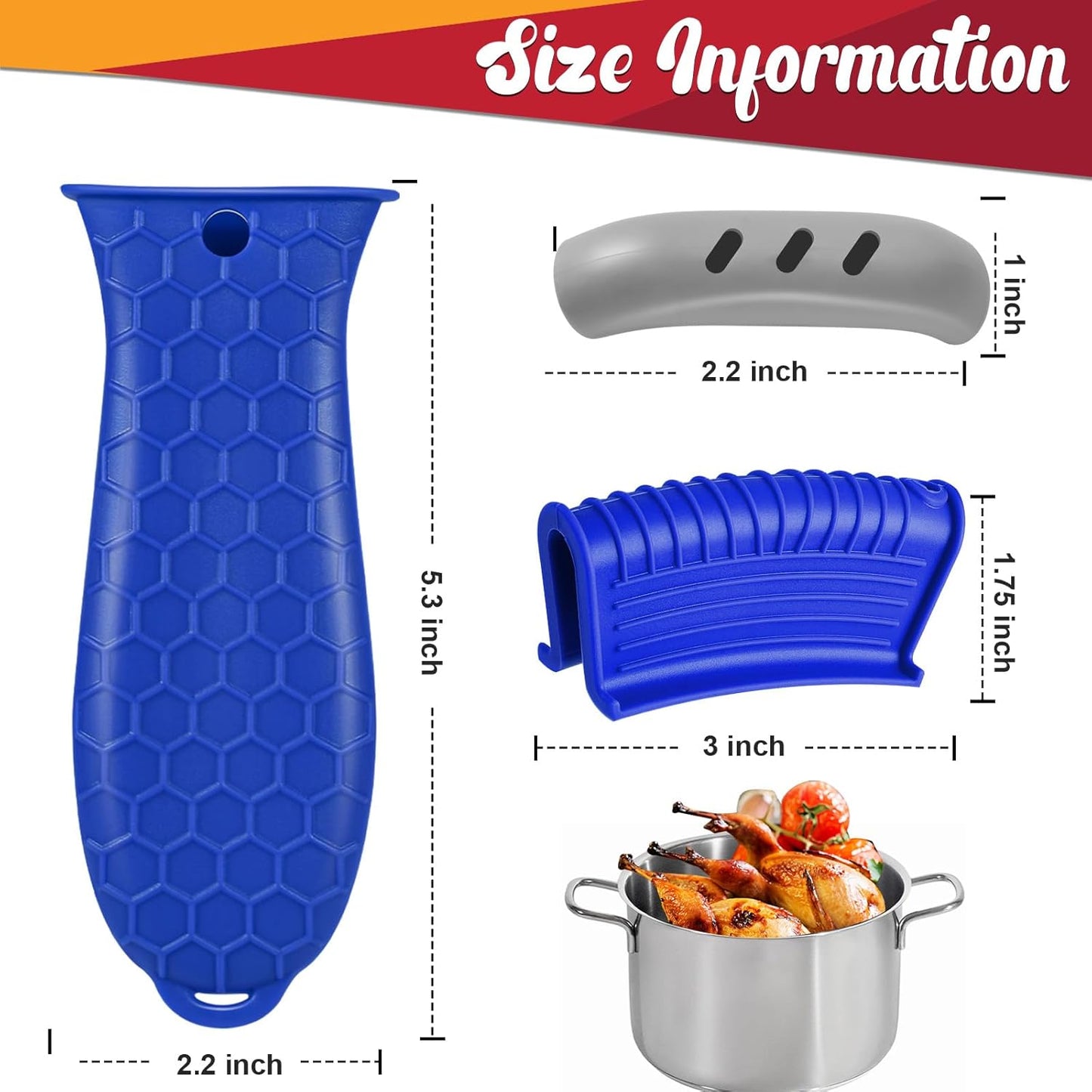 2 Pcs Cast Iron Handle Cover, Silicone Hot Handle Holder, Heat Resistant Cast Iron Skillet Handle Covers Potholder for Frying Pans and Griddles Kitchen Supplies