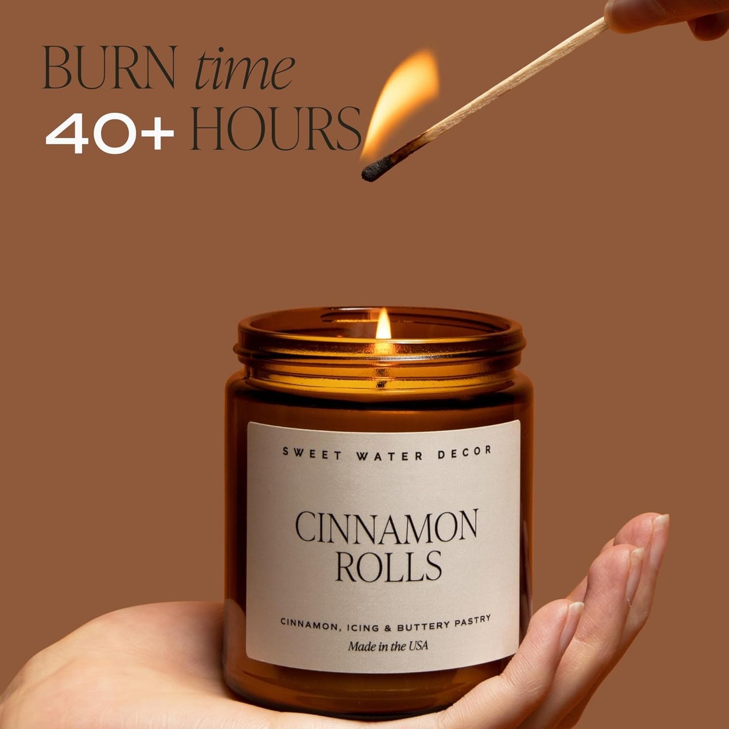 Sweet Water Decor Hello Fall Soy Candles - Fall Candle with Hot Cider, Cinnamon, Cloves, and Nutmeg Scent for Home - Soy Candle with 40 Hours Burn Time - 9Oz Black Lid Amber Jar Candles Fall Scents