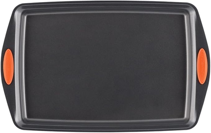 Rachael Ray Nonstick Bakeware Set with Grips, Nonstick Cookie Sheets / Baking Sheets - 3 Piece, Gray with Orange Grips