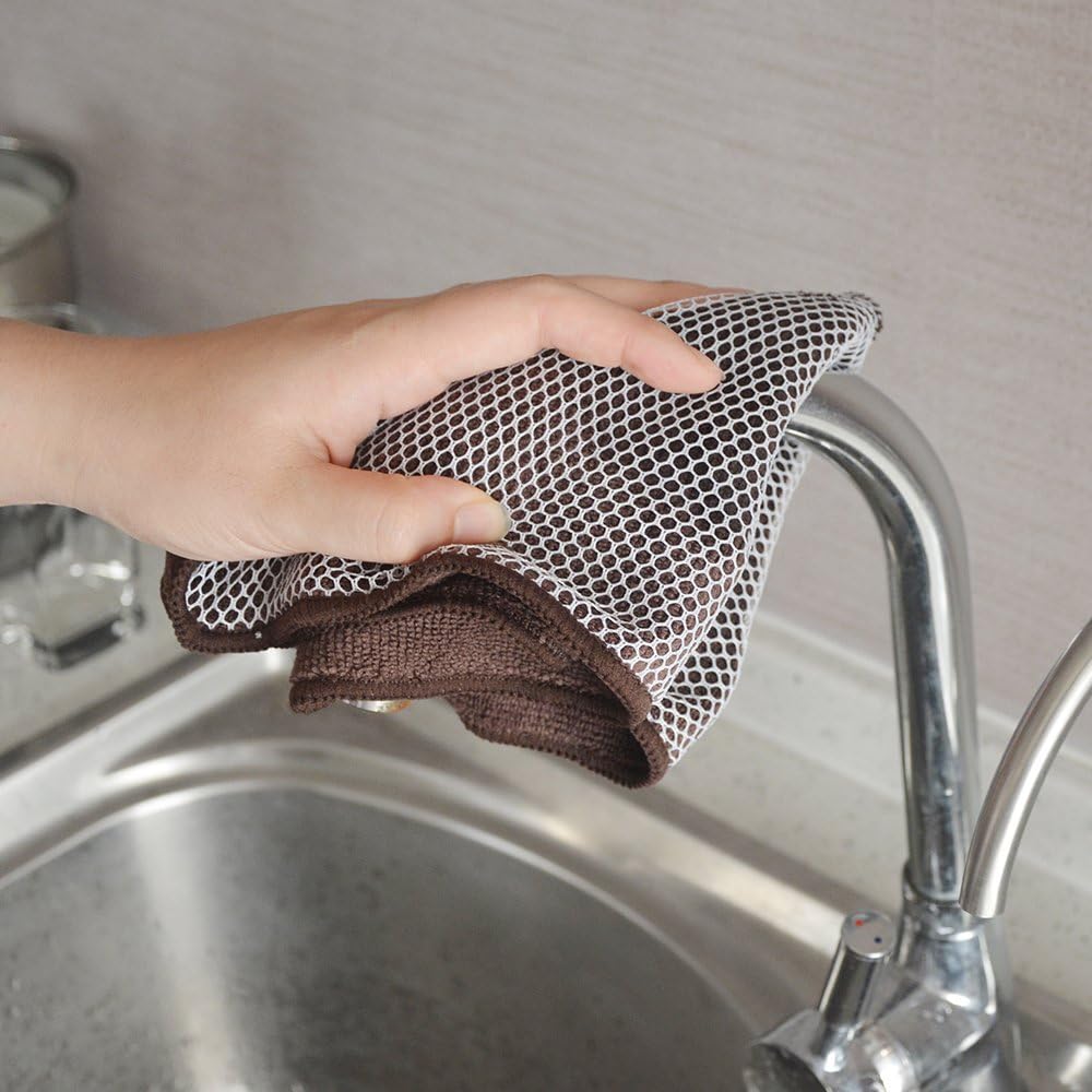 KinHwa Kitchen Washcloths for Dishes Absorbent Microfiber Dish Cloths Quick Dry Dish Rags with Poly Scour Scrub Side Ideal for Kitchen Cleaning (Multicolor, 12inchx12inch 9 Pack)