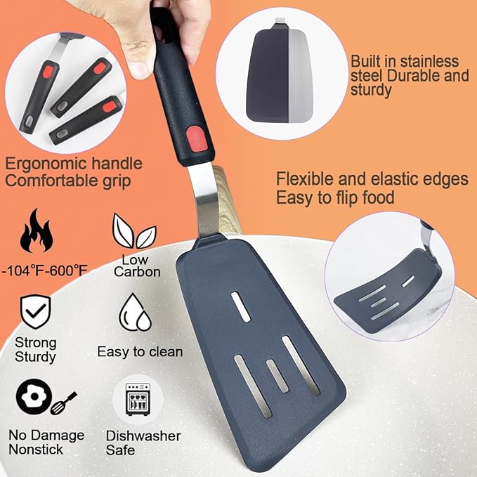4Pcs Spatula Silicone Heat Resistant Flexible Rubber Silicone Spatulas for Nonstick Cookware, Burger Pancake Spatula Turner Large Silicone Spatulas Set for Cooking Kitchen Utensils Set Black