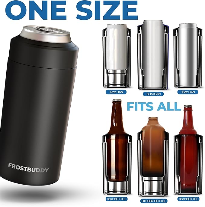 Frost Buddy Universal Can Cooler - Fits All - For Regular 12 & 16 oz or Slim-Size Bottles - Insulated Double-Walled Stainless Steel (Camoflag)