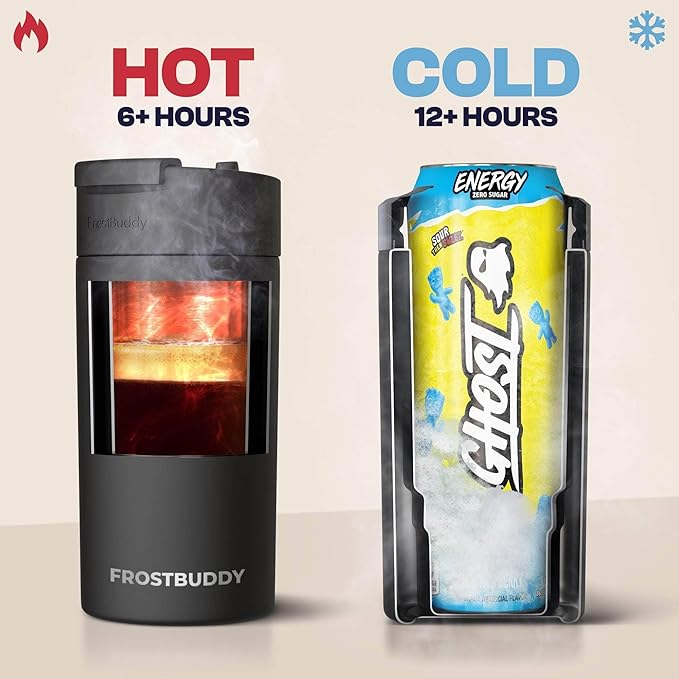 Frost Buddy Universal Can Cooler - Fits all - Stainless Steel Can Cooler for 12 oz & 16 oz Regular or Slim Cans & Bottles - Stainless Steel (Merry Marbleous)