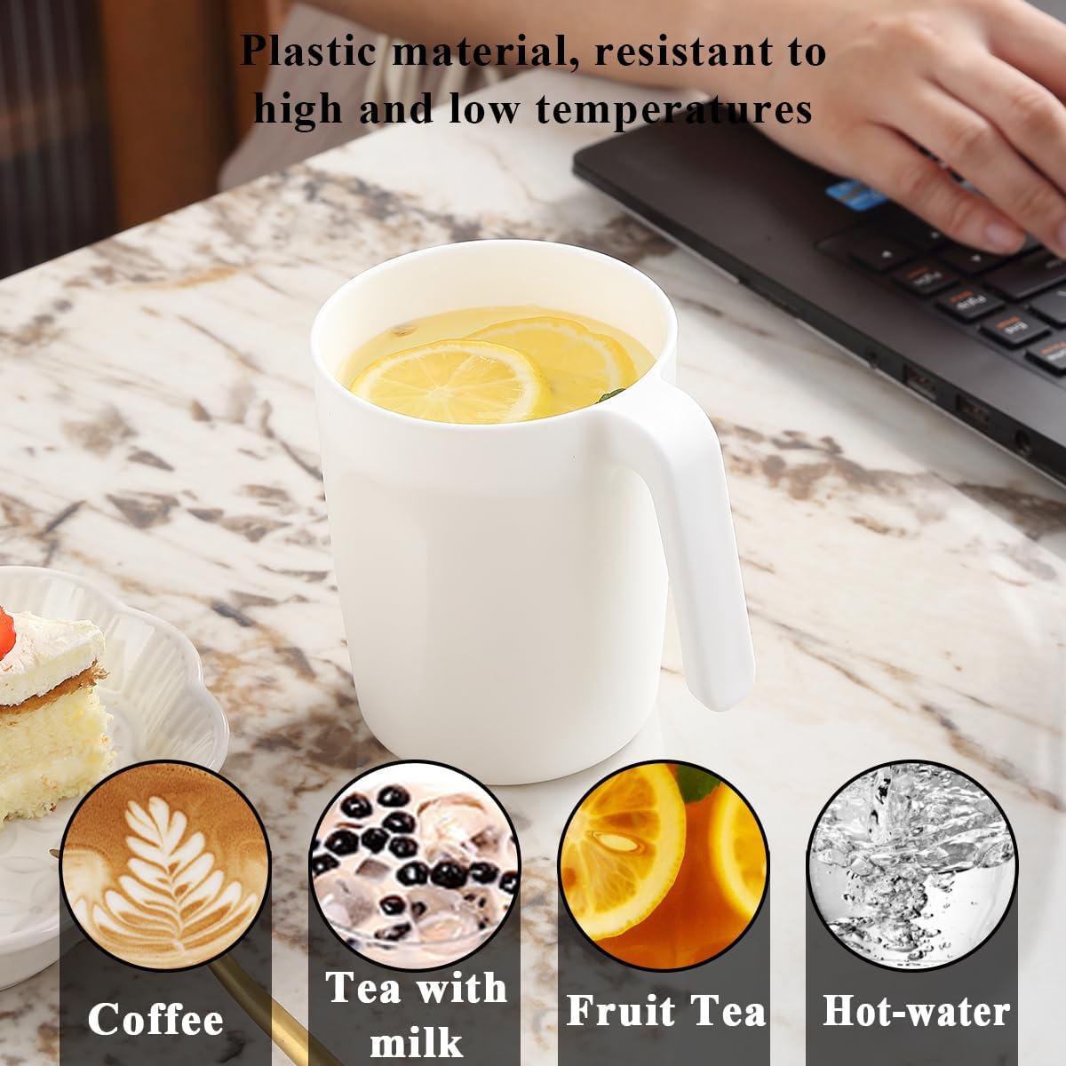 Kyraton Plastic Mug Set 12 Pieces, White Unbreakable And Reusable Light Weight Travel Coffee Mugs Espresso Cups Easy to Carry And Clean, Dishwasher Safe