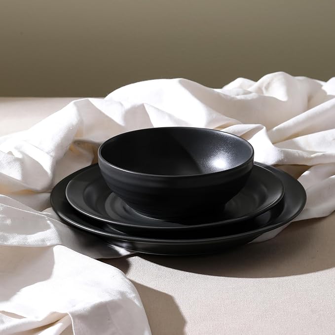Stone Lain Orbit 4-Piece Salad Plate Set Stoneware, Charcoal