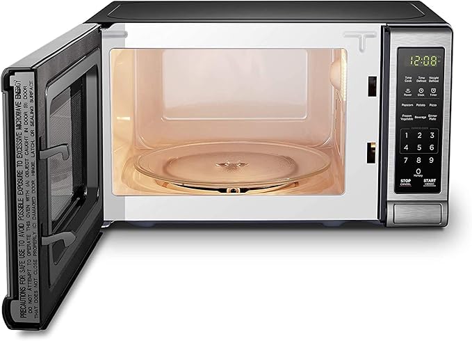BLACK+DECKER EM720CB7 Digital Microwave Oven with Turntable Push-Button Door, Child Safety Lock, 700W, Stainless Steel, 0.7 Cu.ft