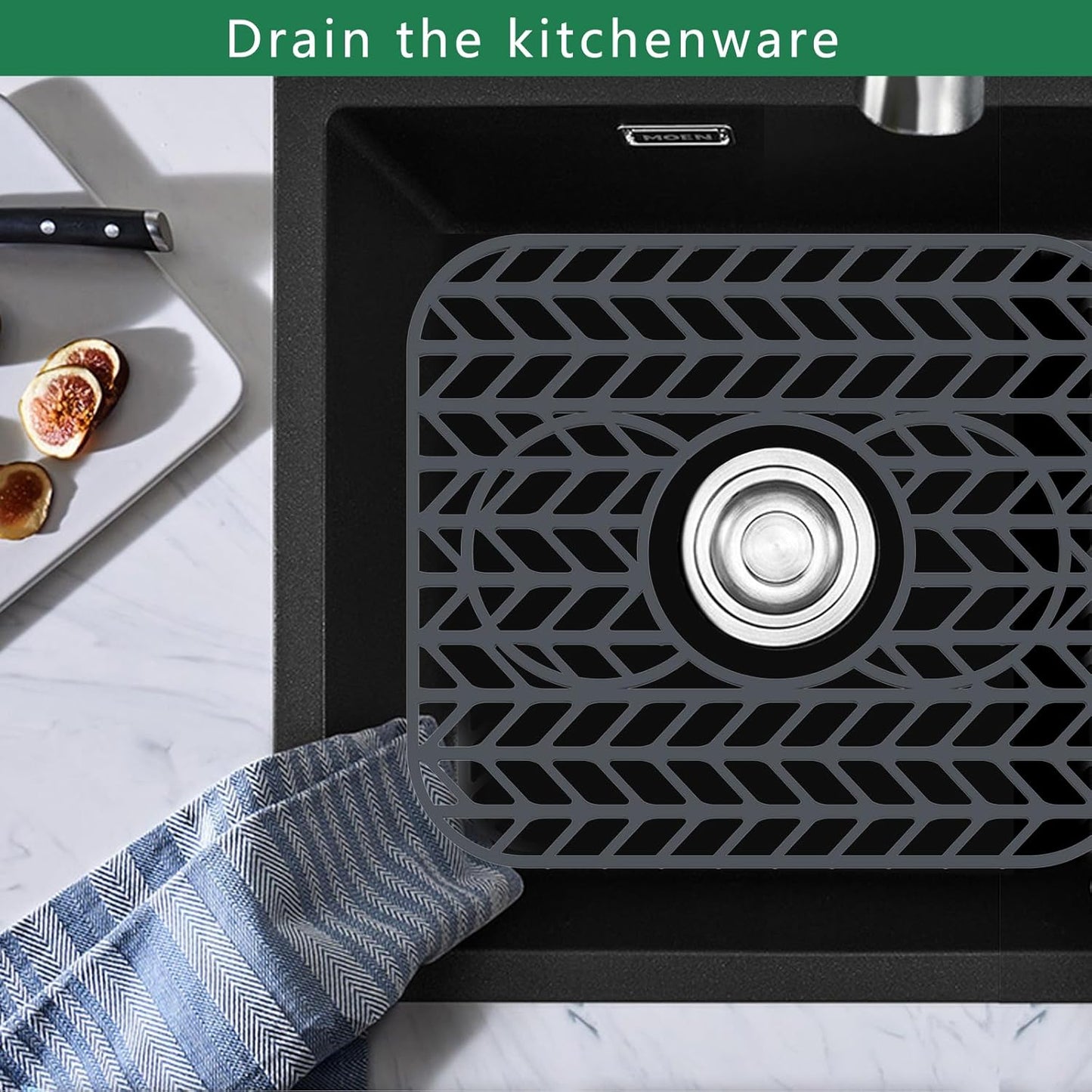 GUUKIN Sink Protectors for Kitchen sink, 13 5/8" x 11 5/8" Folding Non-slip Silicone Sink Mat Grid for Bottom of Farmhouse Stainless Steel Porcelain with 3 Reserved Holes Pack of 2