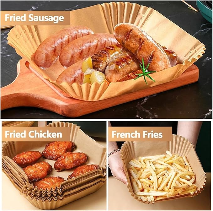 Large Air Fryer Disposable Paper Liners Nonstick 23cm Oven Airfryer Parchment Baking Paper ，Compatible For Ninja，Compatible For COSORI ，Grill Cooking Basket(23cm square,100 Pcs)