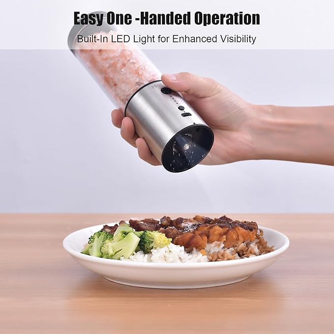 Larger Capacity Electric Salt and Pepper Grinder Set, Rechargeable Salt and Pepper Shakers Set, Kitchen Gadgets Salt and Pepper Mill