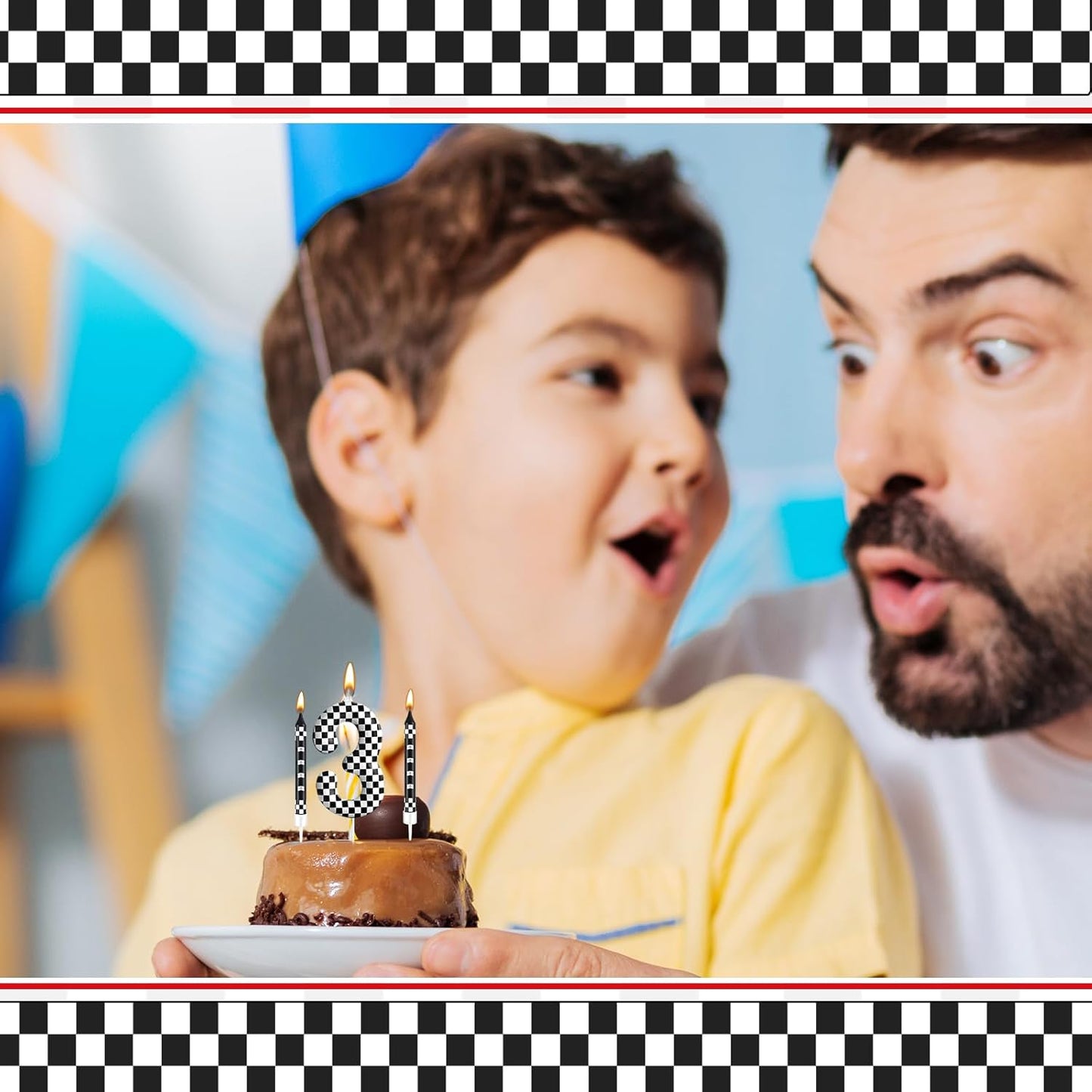 13 Pcs Racing Cars Themed Birthday Candles Black and White Race Number 3 Checkered Candle Cake Topper for Racing Car Party Decoration Supplies (Number 3)