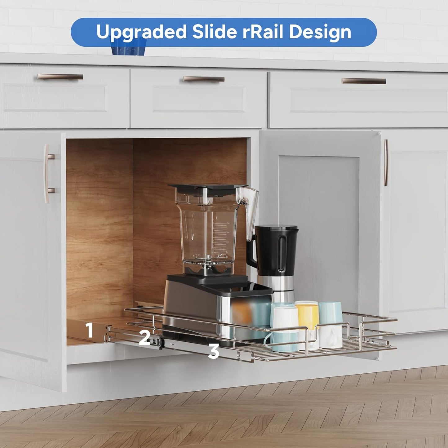 ROOMTEC Pull Out Cabinet Organizer, Cabinet Pull Out Shelves 14" W x 21" D, Heavy Duty Cabinet Drawers Slide Out Kitchen Cabinet Organizers Storage Shelf