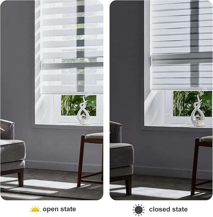 Persilux Zebra Shades Cordless, Light Filtering Roller Blinds for Windows (23" W x 72" H, White) Light Control for Day and Night, Sheer Shades for Home, Office, Bedroom, Bathroom