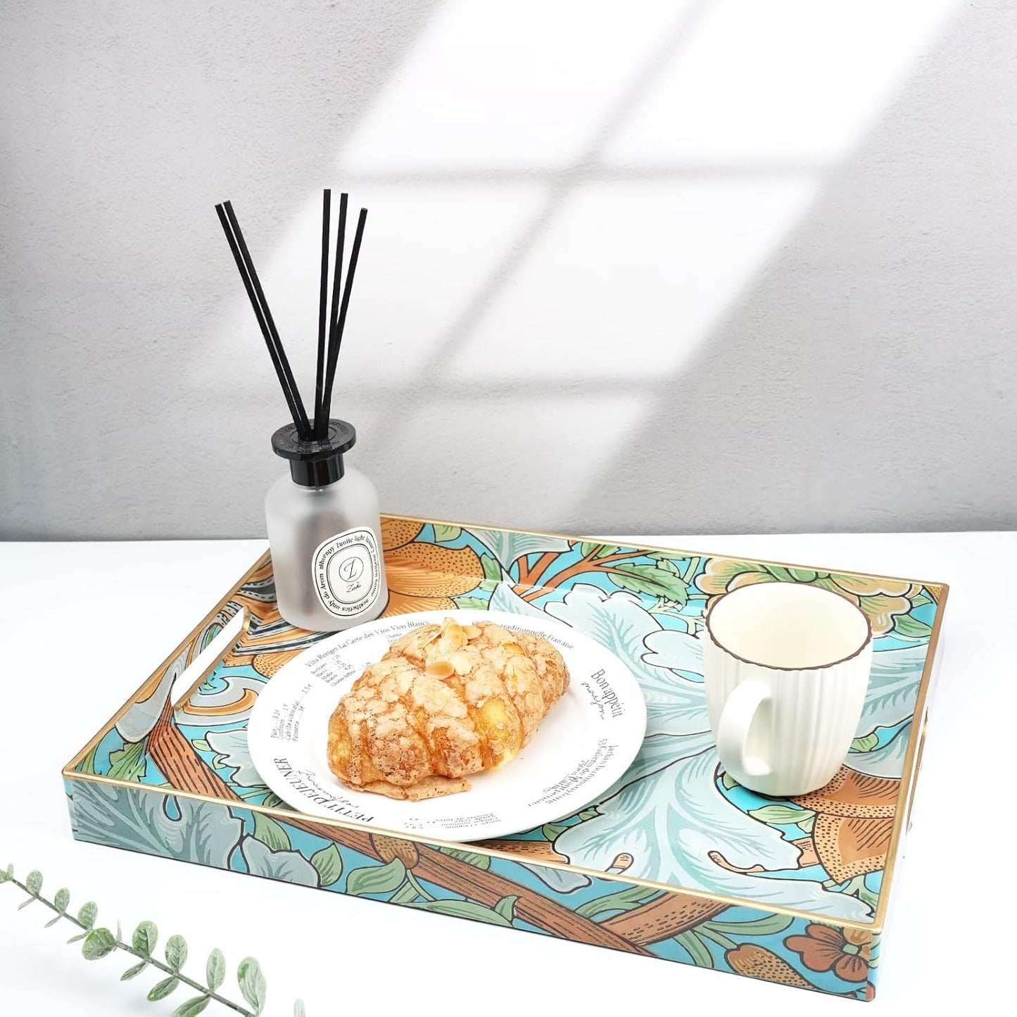 Spsyrine Serving Tray with Handles, Plastic Decorative Tray for Coffee Table, Living Room, Home Decor, Sunflower