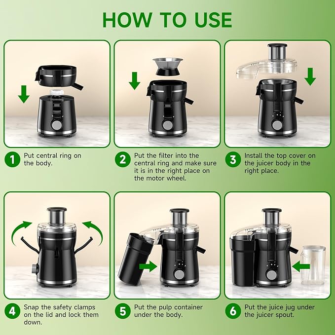 Juicer Machine, 500W Centrifugal Juicer Extractor with 3 Speed & Wide Mouth 3” Feed Chute for Fruit Vegetable, High Yield Juicer Included Cleaning Brush for Easy to Clean