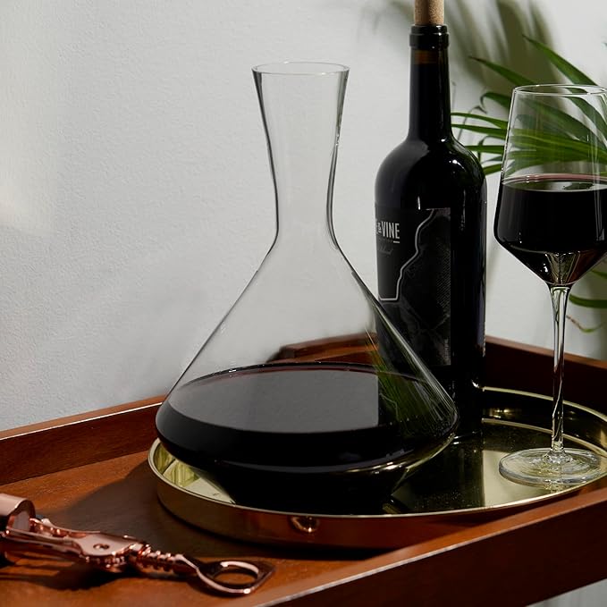 Viski Angled Wine Decanter, Lead-Free Crystal Carafe for Red and White Wine with Broad Base for Aeration, Elegant Large Pitcher for Wedding Gifts, Housewarming Essentials, 60 oz (1.8 L), Set of 1