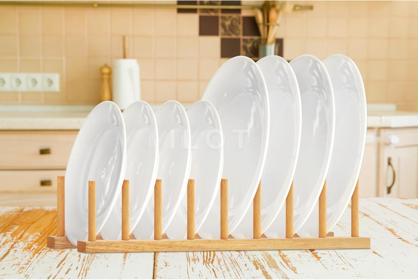 Solid Wood Kitchen Dish Drying Rack Plate Organizer for Kitchen Display Countertop (Pack of 2)