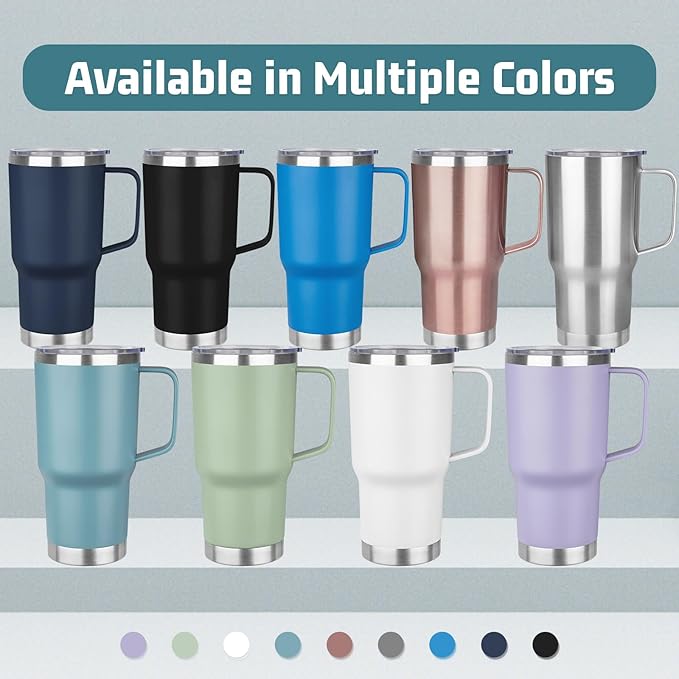 20 oz Tumbler with Handle Stainless Steel Insulated Coffee Mug Tumbler with Lid and Straw Double Wall Vacuum Insulated Coffee Mug Leak Proof Travel Mug Tumbler for Hot and Cold Drink (Sea Blue,1pack)