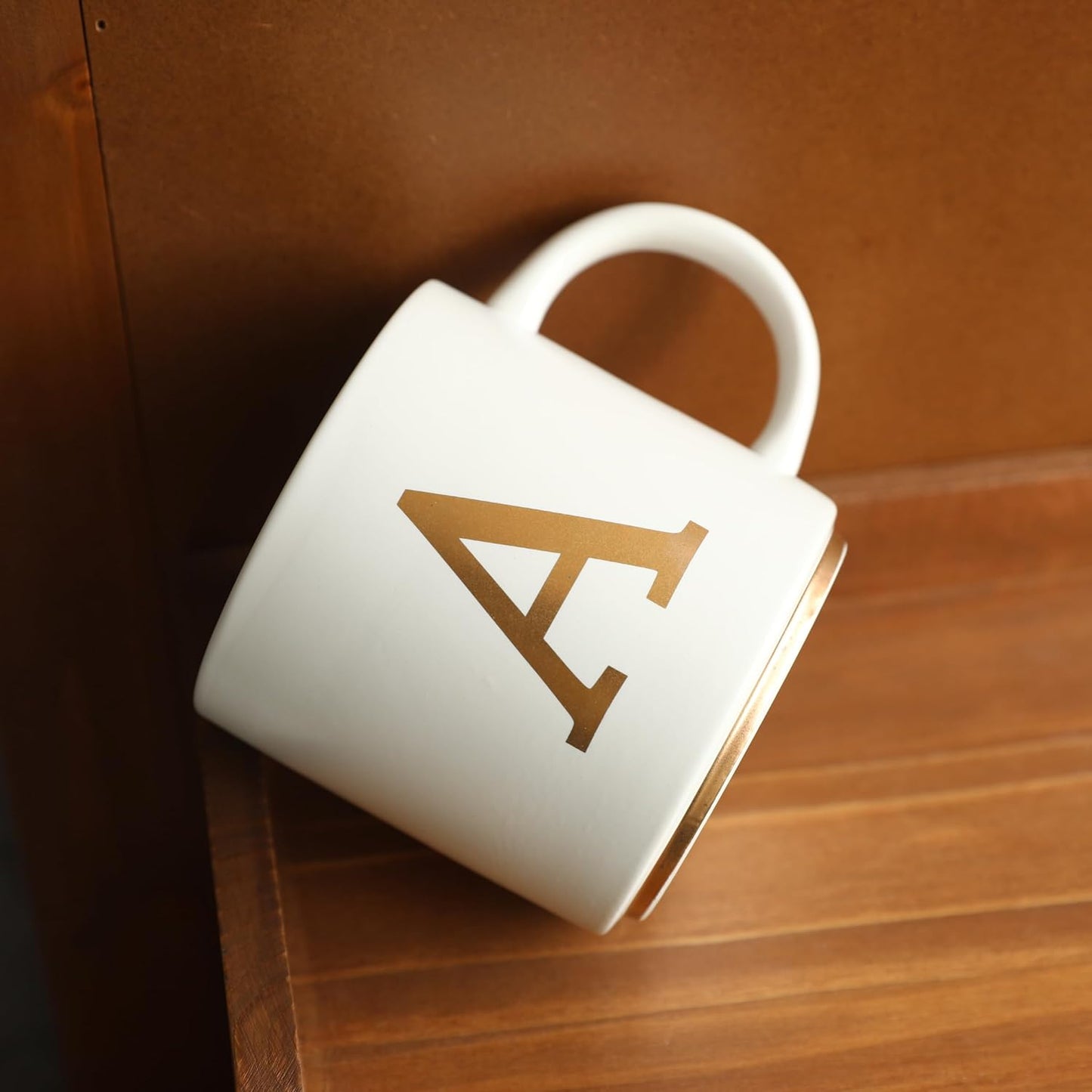 COLLECTIVE HOME - Monogram Ceramic Mugs, 15 oz Golden Initial Coffee Cups, Elegant Alphabet Tea Mugs, Elegant Personalized Mug with Gift Box, Unique Mug with Double Side Capital Letter (A)