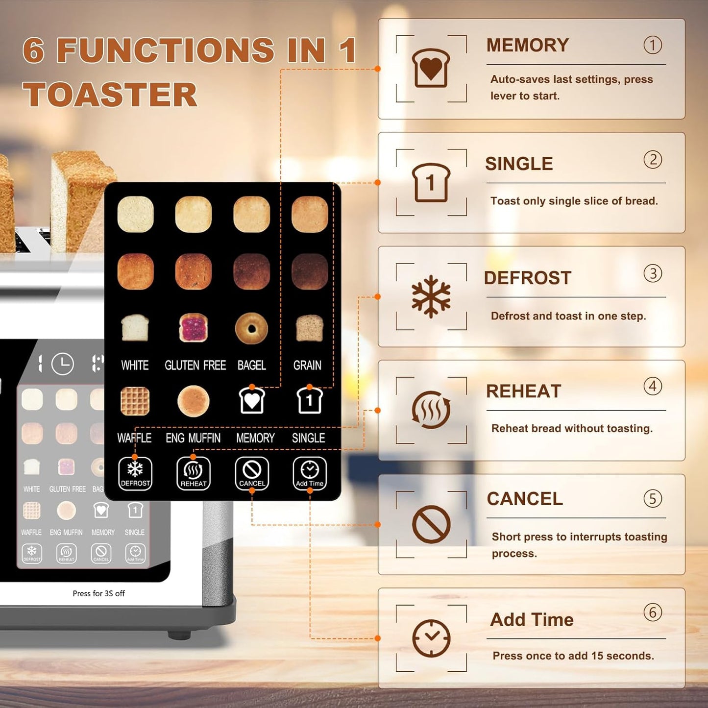 4 Slice Toaster Touch Screen, Stainless Steel Toasters Digital Timer, Dual Control Panel Toasters, 8 Shade Settings 6 Bread Types for Bagel, Cancel, Defrost 1650W Grey