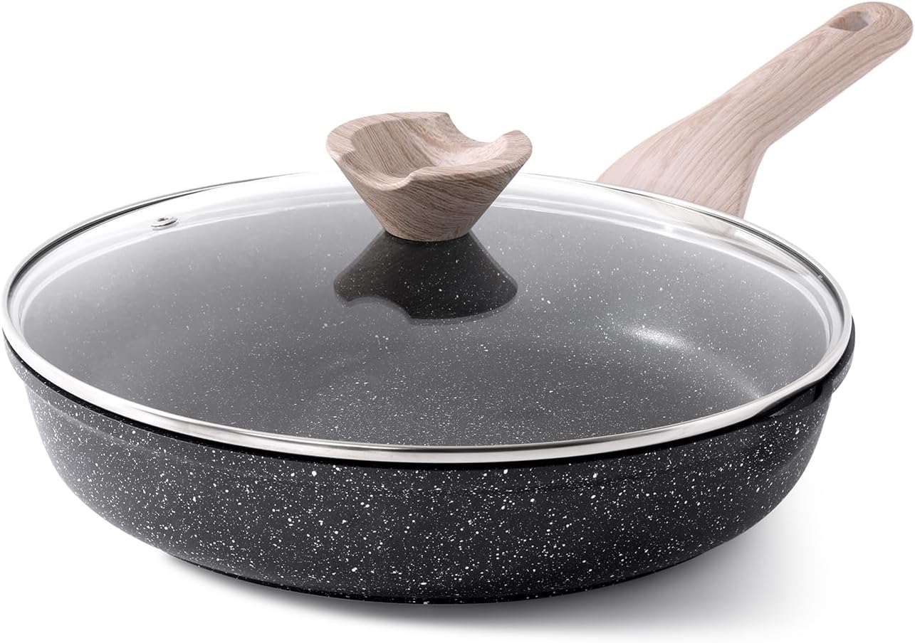 Frying Pans Nonstick with Lid, 11 Inch Skillet with Lid, Induction Cooking Pan, Stay-Cool Handle, Compatible with All Stovetops, PFOA Free