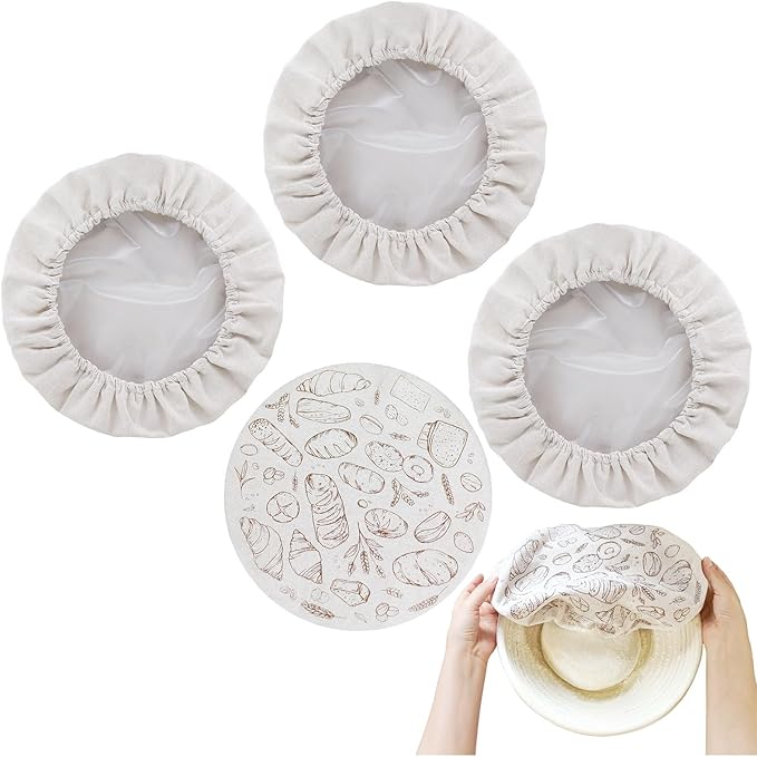 4 Pack 10″ Bowl Covers for Bread Proofing with Plastic Liner, Reusable Cloth Bread Bowl Cover for Sourdough Rising