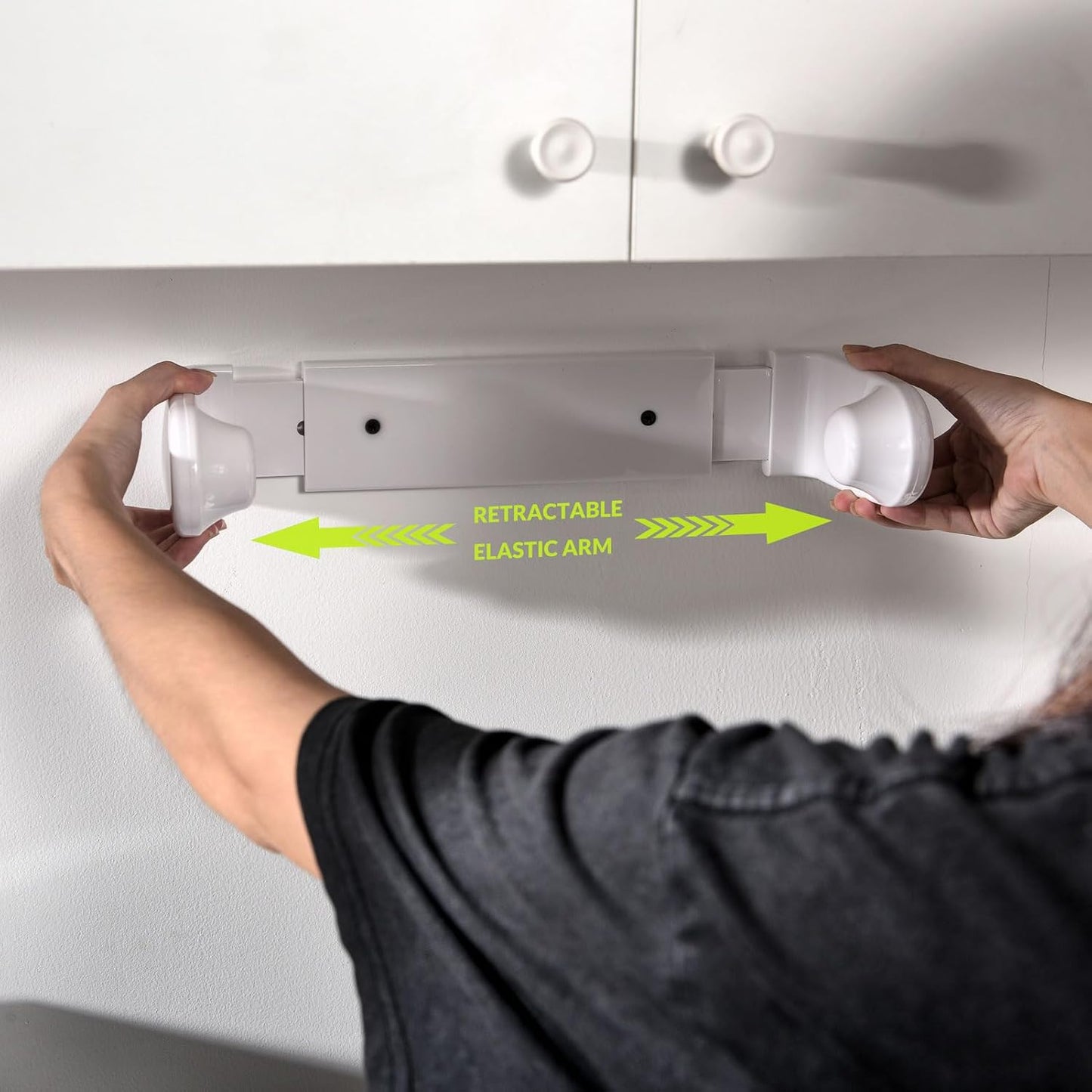 simpletome Paper Towel Holder Under Cabinet or Wall Mount ONE Hand Operation Tension Arm Kitchen Roll Holder (White, for 24-28cm/9.4-11inches roll)