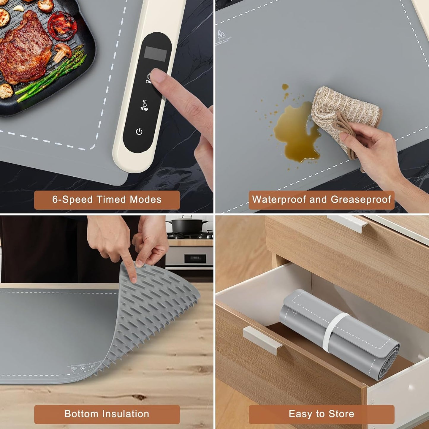 FYY Extra Large Food Warming Mat - Electric Warming Tray with 6 Temperature Settings and 6 Hours Timer, Full Surface Heating Food Warmer, Premium Silicone Heating Tray for Gatherings, Parties, Grey