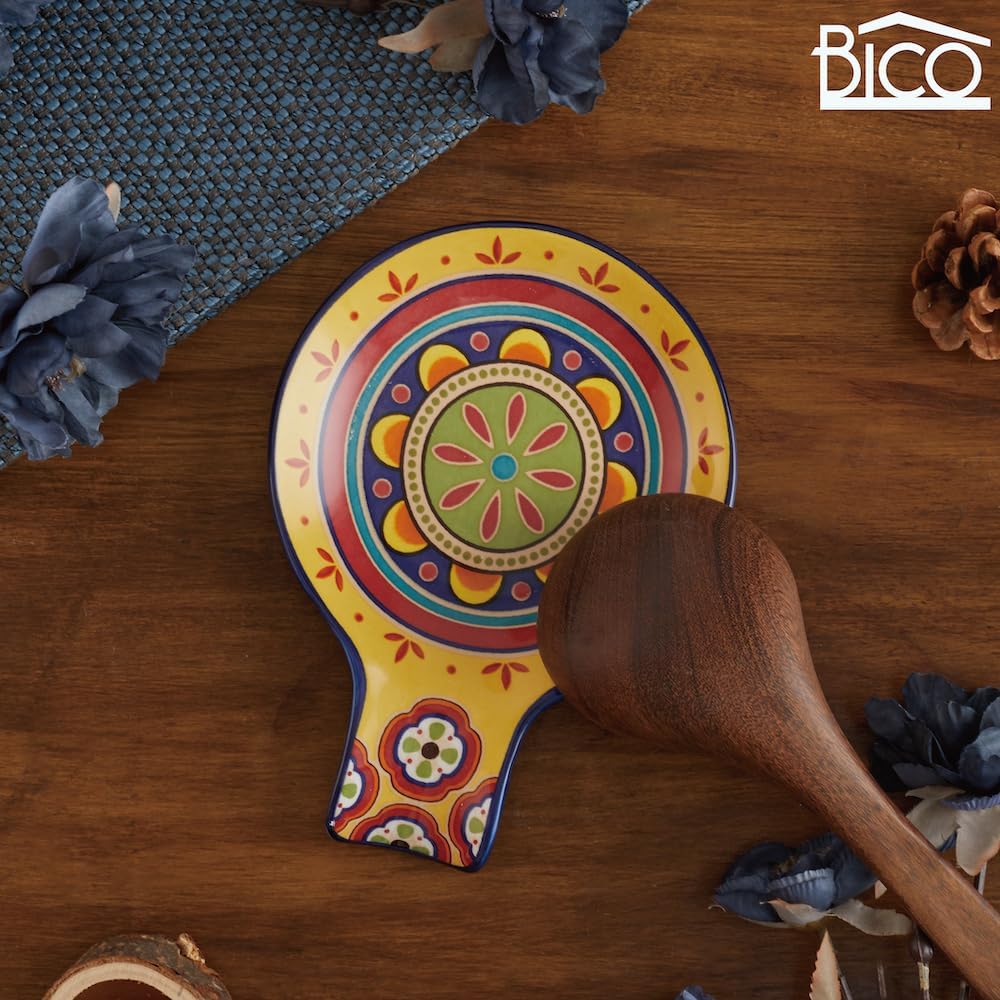Bico Tunisian Spoon Rest for Stove Top, Ceramic Spoon Holder for Kitchen Counter, Easy to Clean Coffee Spoon Rest Dishwasher Safe, Kitchen Cooking Utensil Rest for Ladles Spatula