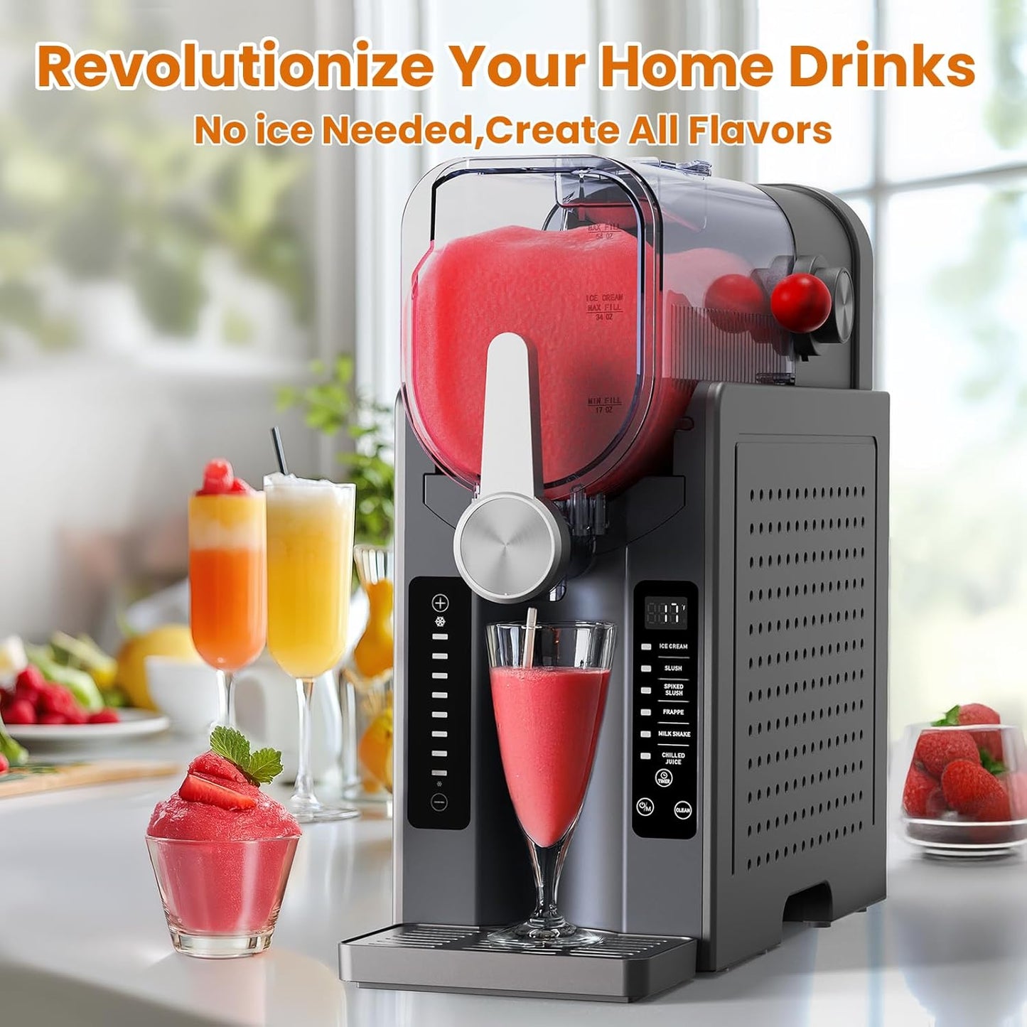 Slushie Machine No Ice Needed: Soft Serve Ice Cream Machine,Slushy Machine for Home with 6 Preset Programs, Quiet Operation, LED Display, Auto-Clean,Perfect for Milkshakes, Margarita Smoothie, Frappés
