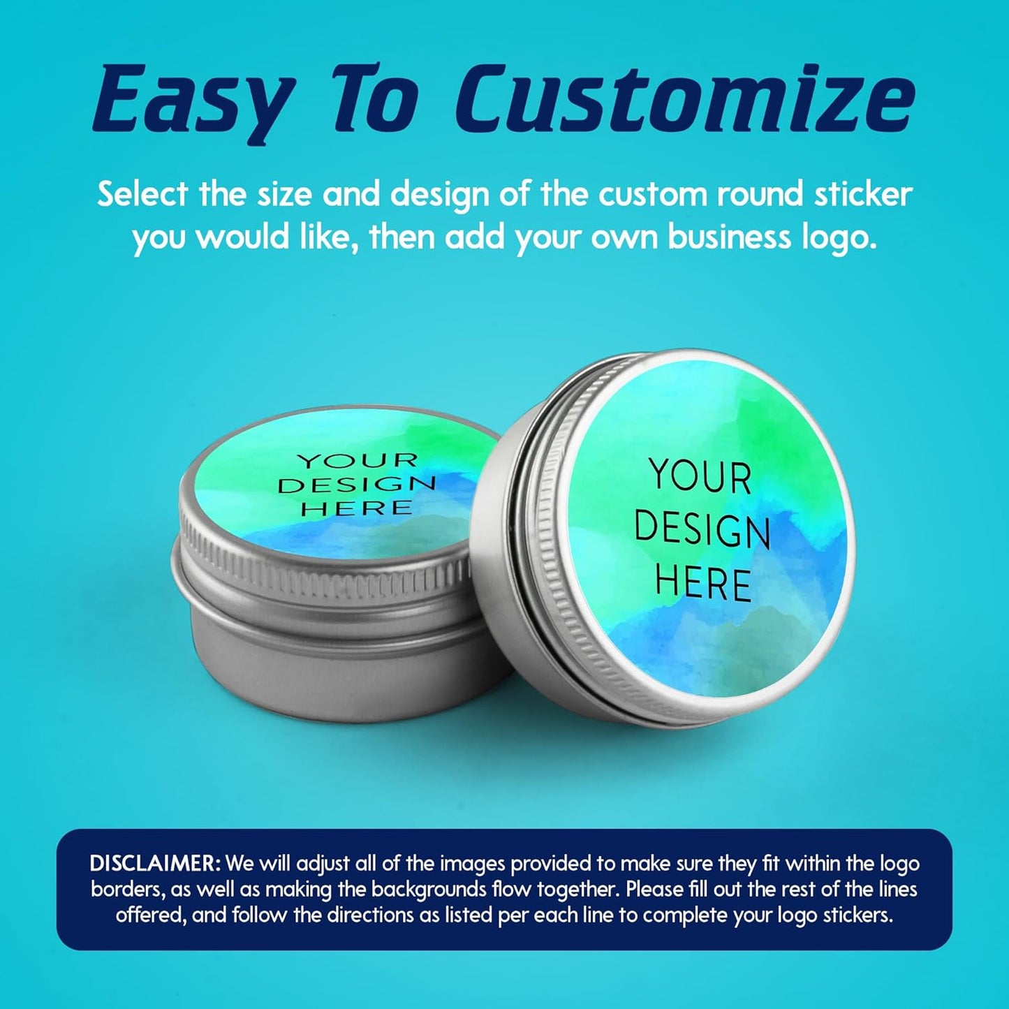 100 Custom Vinyl Stickers - Upload Your own Image, Text, Design, Logo - Personalized Logo Labels for Handmade, Packaging, Bottle, Jars, Candle, Brand Stickers (Blue Green, 6x6)
