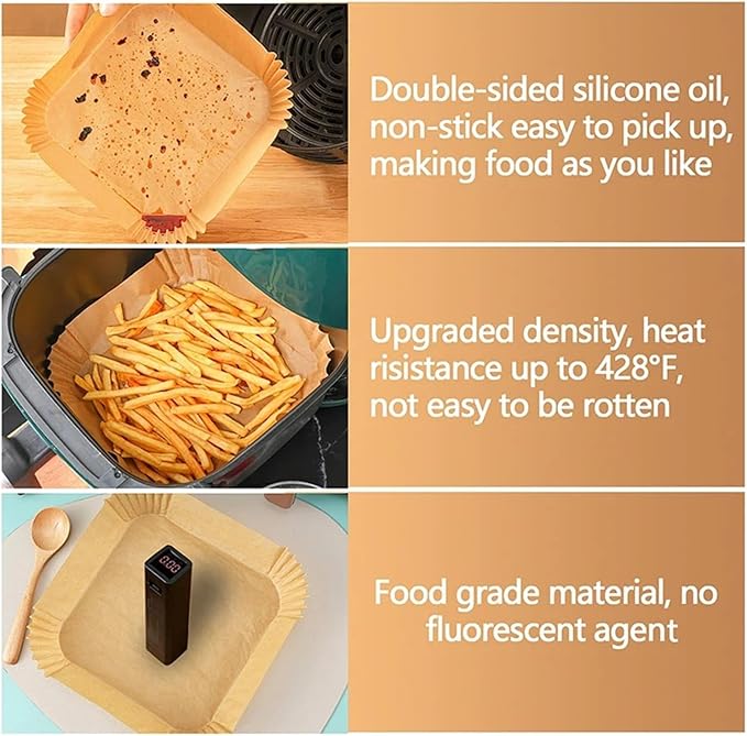 Large Air Fryer Disposable Paper Liners Nonstick 23cm Oven Airfryer Parchment Baking Paper ，Compatible For Ninja，Compatible For COSORI ，Grill Cooking Basket(16cm round,50PC)