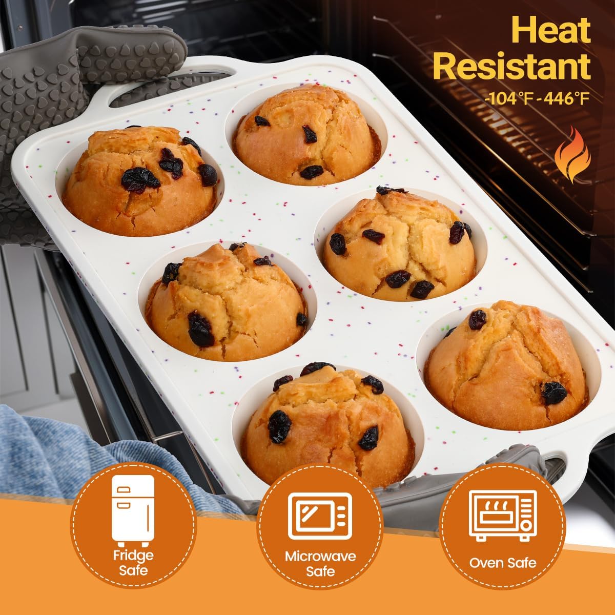 FUNBAKY Jumbo Muffin Pan Silicone with Metal Frame, 3.5 Inch Large Silicone Muffin Pan 1 Pack Confetti